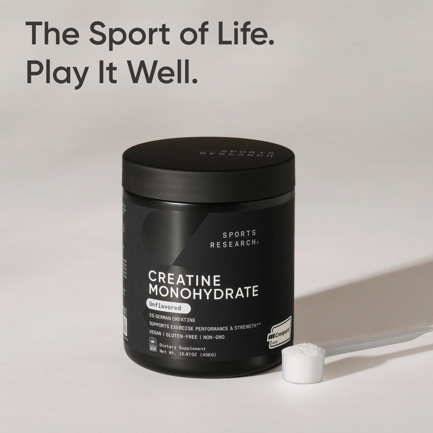 Sports Research Creatine Monohydrate Powder with Creapure, 15.87 Ounce