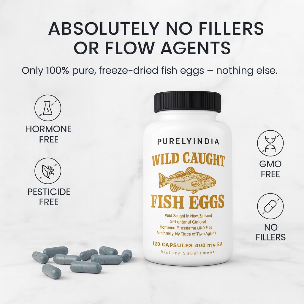 Purelyindia Wild-Caught Fish Eggs Omega-3 DHA, EPA & ETA Supplement Capsules 120 Capsules