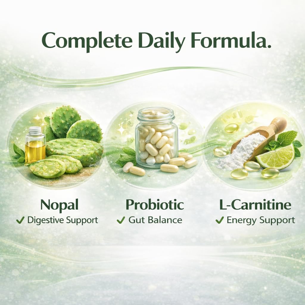 VITAMINS NATURAL CORP Daily Gut Balance Supplement with Lactobacillus Acidophilus, Nopal & L-Carnitine for Digestive Wellness and Microbiome Support, 60 Capsules