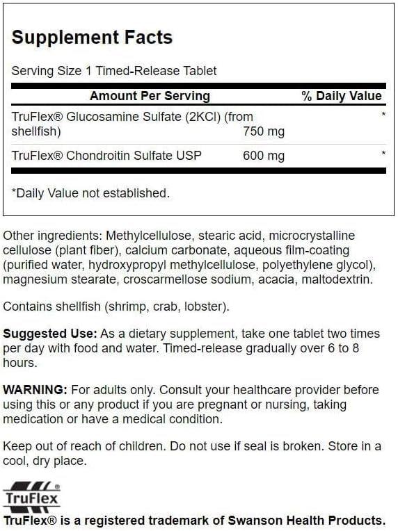 Swanson Timed-Release Glucosamine and Chondroitin 750/600 mg, 120 Tablets
