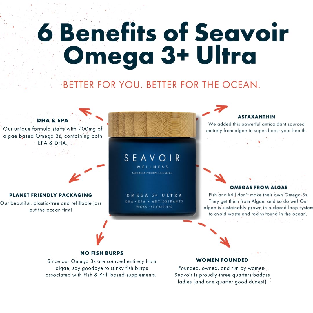 Seavoir Omega 3 Algae-Based Supplement with DHA/EPA & Astaxanthin, 60 Softgels