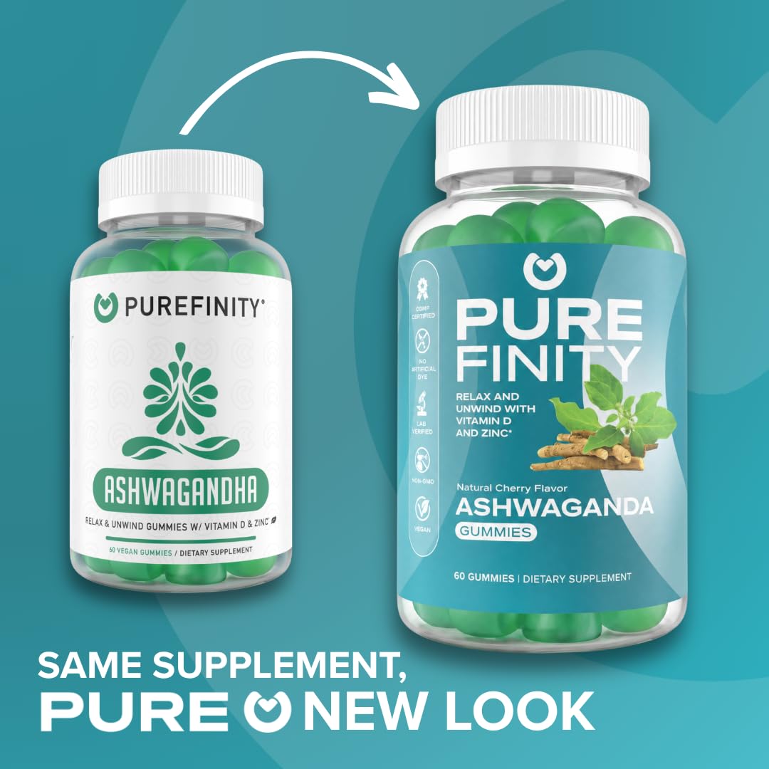 PUREFINITY Ashwagandha Gummies with Vitamin D & Zinc – 60 Count