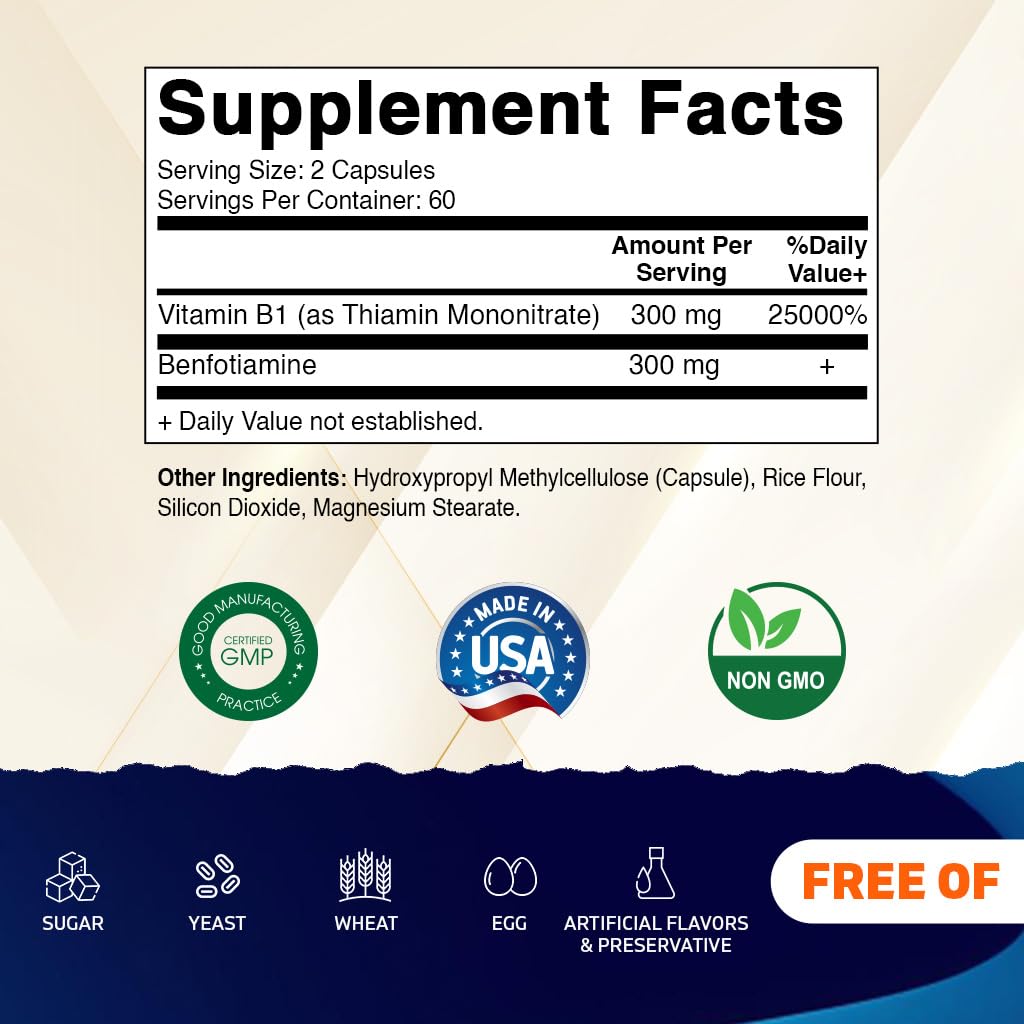 Vitamatic Benfotiamine 300mg + Vitamin B1 300mg Capsule, 120 Count