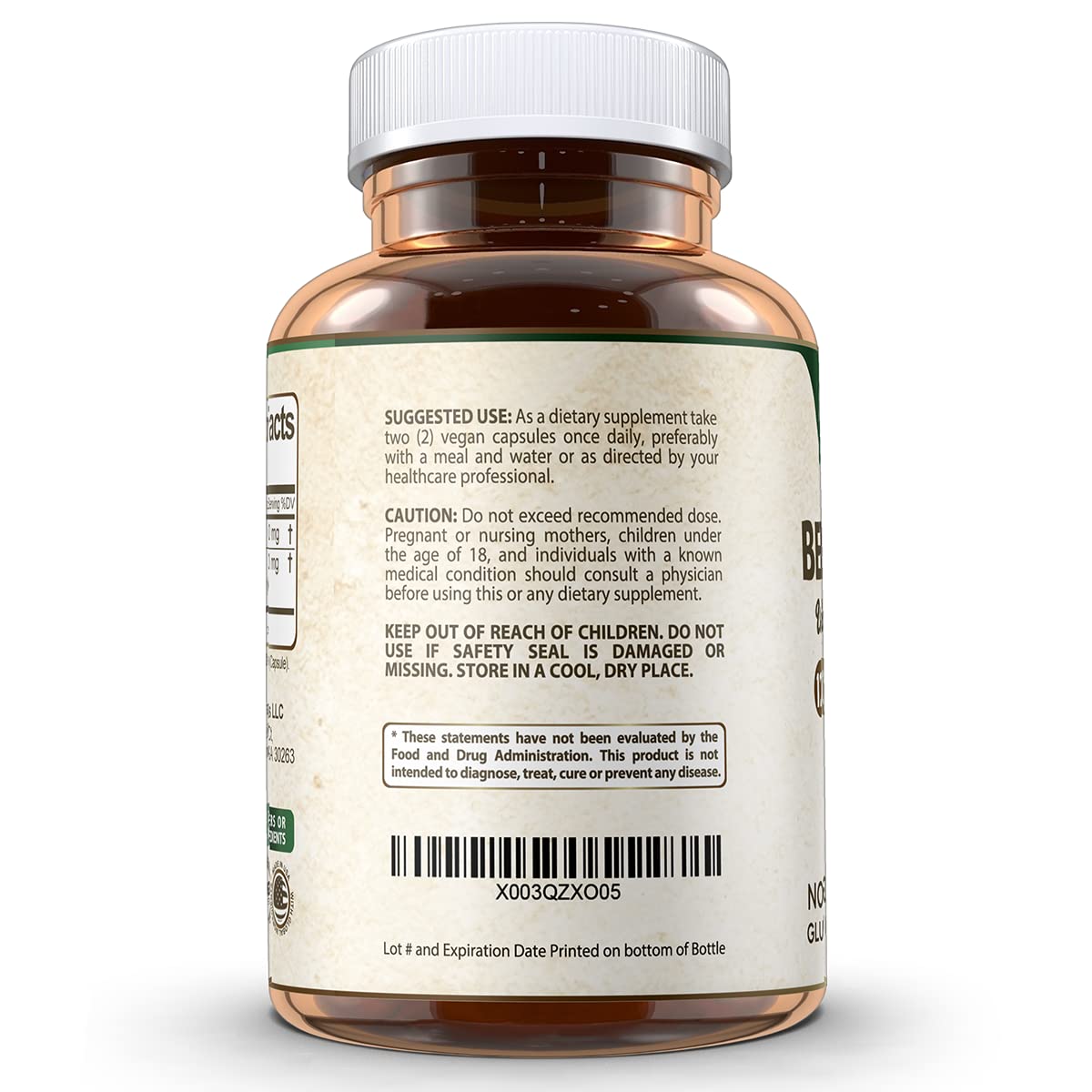 Vegan Labs Berberine HCL 1200MG with Organic Ceylon Cinnamon, 180 Capsules