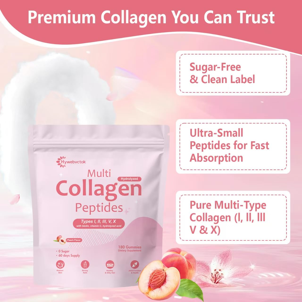 Hywebvctok Marine Collagen Gummies 180 Count