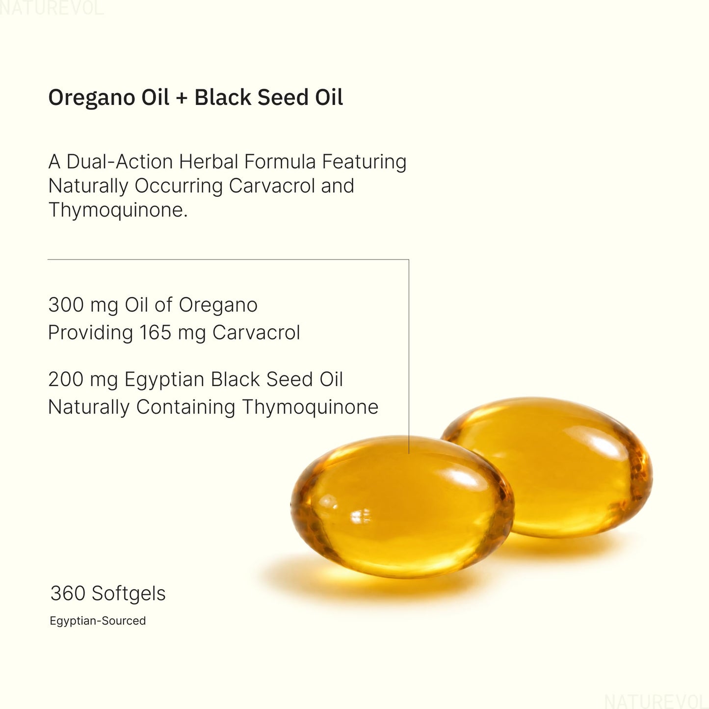 NATUREVOL Oil of Oregano with Black Seed Oil Softgels 360