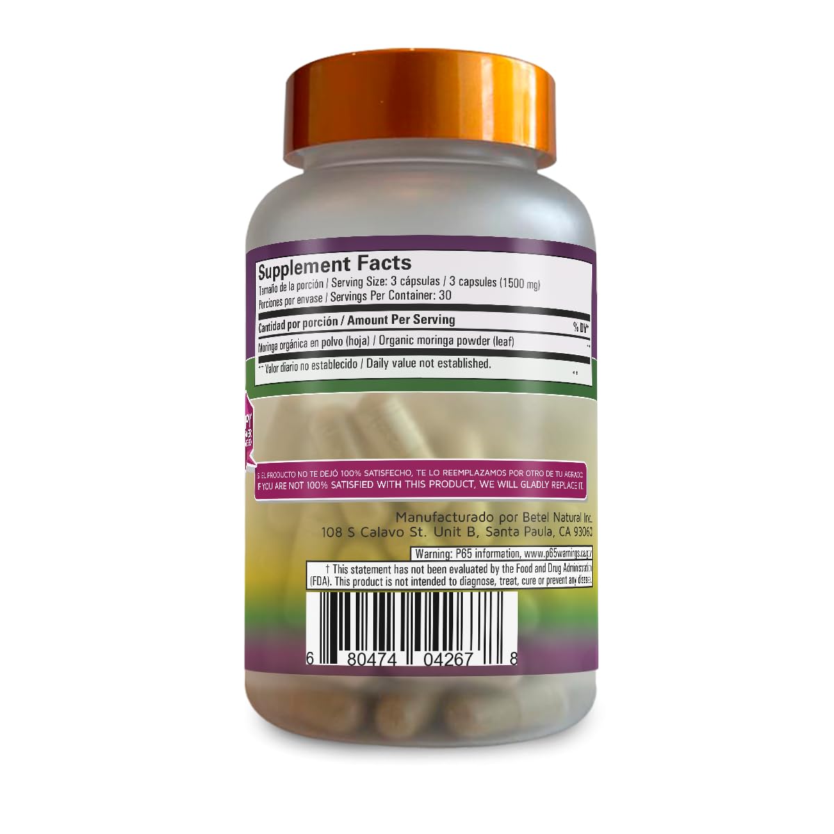 Betel Natural Moringa Oleifera Capsules (1500 mg per Serving), 1 Count