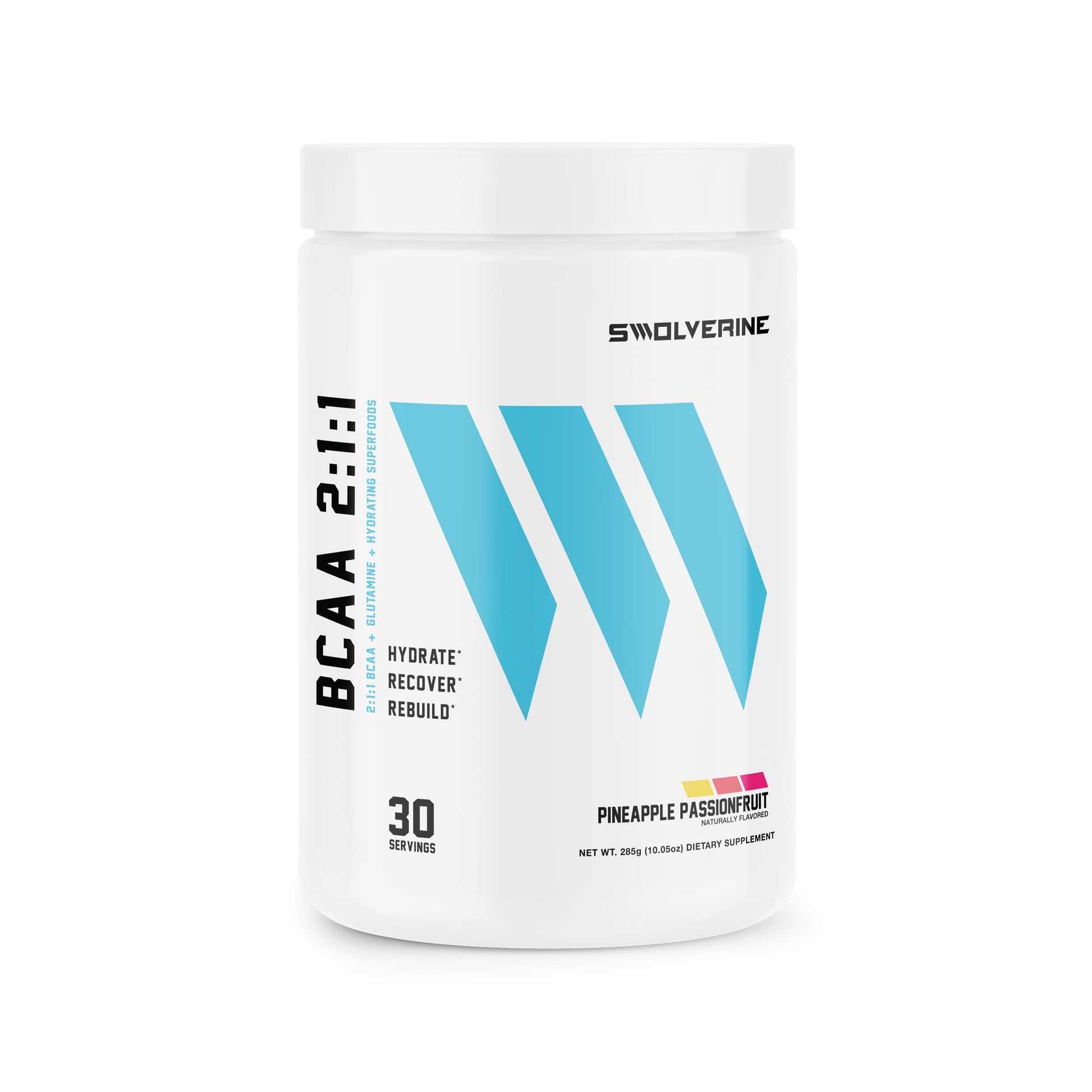 Swolverine BCAA 2:1:1 with L-Glutamine & Electrolytes - Stimulant-Free Amino Acid Supplement for Muscle Recovery, Hydration & Endurance Support Powder, 10.05 Ounces (30 Servings)