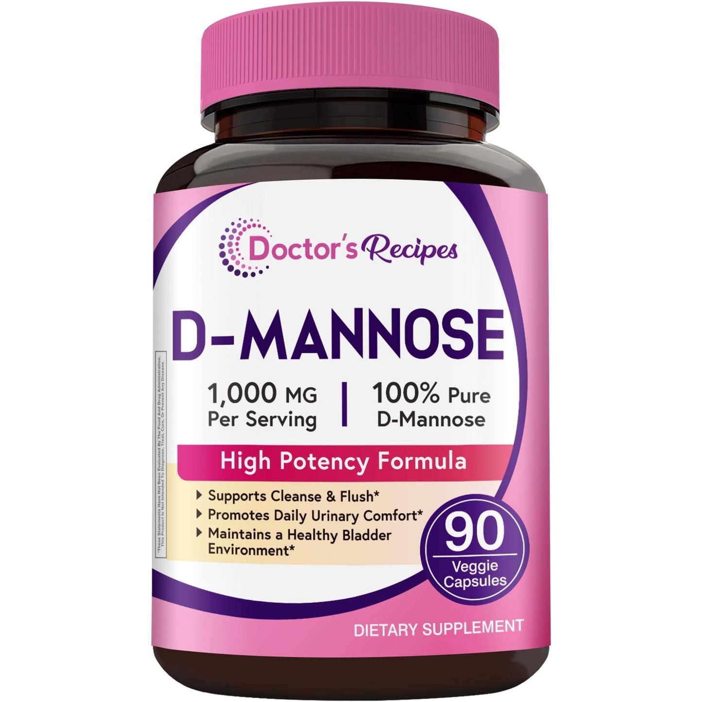 Doctor's Recipes D-Mannose 1000mg Capsules, 90 Count