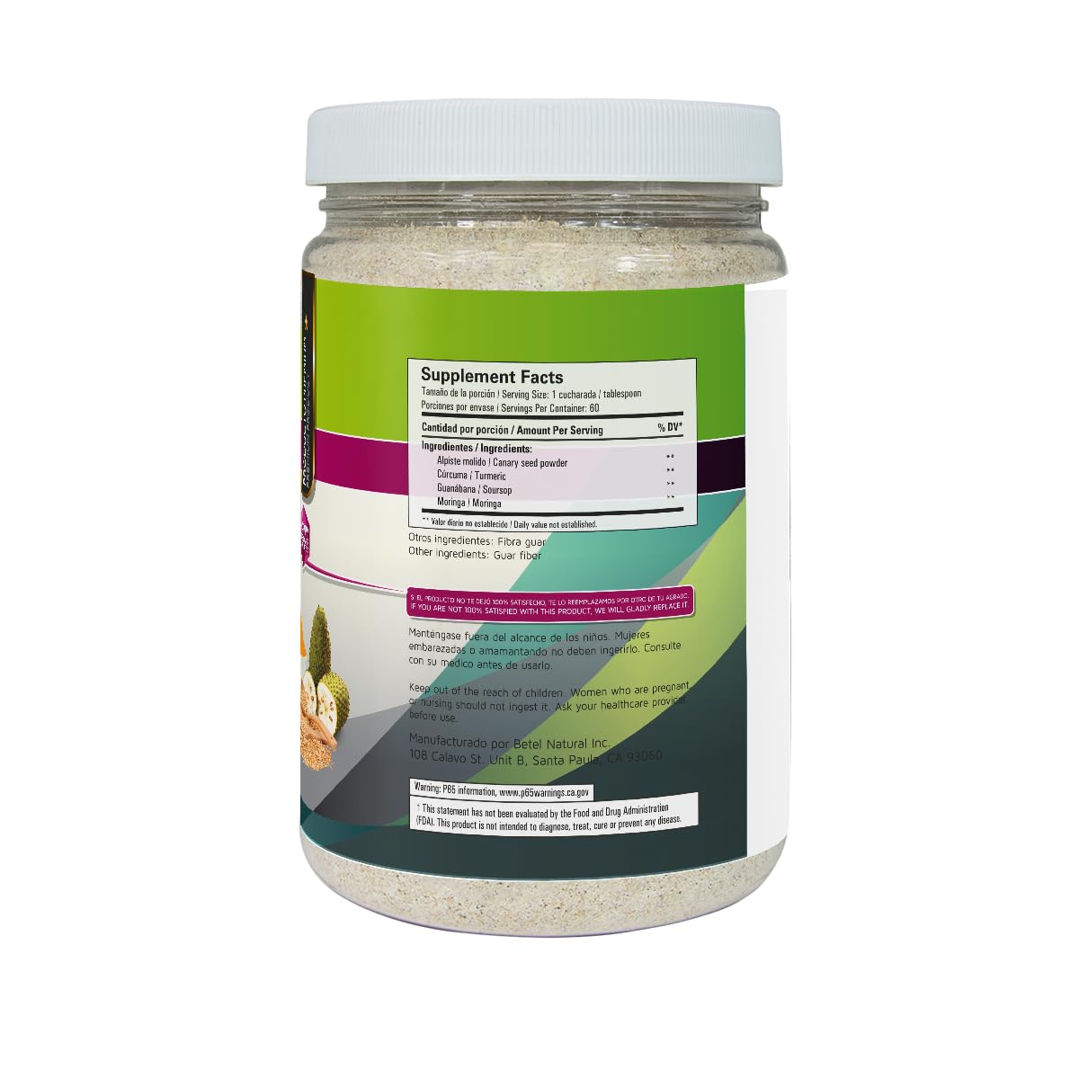 Betel Natural Premium Leche de Alpiste with Curcuma, Guanabana, and Moringa Superfood Powerhouse Powder, 16 oz