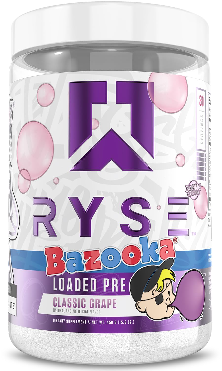 RYSE Up Supplements Loaded Pre Workout Powder Bazooka Grape 15.3 oz