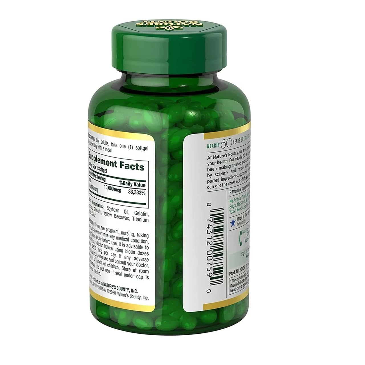 Nature's Bounty Biotin 10,000 mcg Softgels, 250 Count