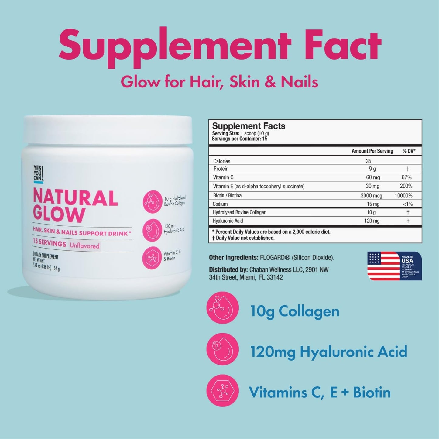 Yes You Can! Natural Glow Beauty Collagen Powder 6 oz