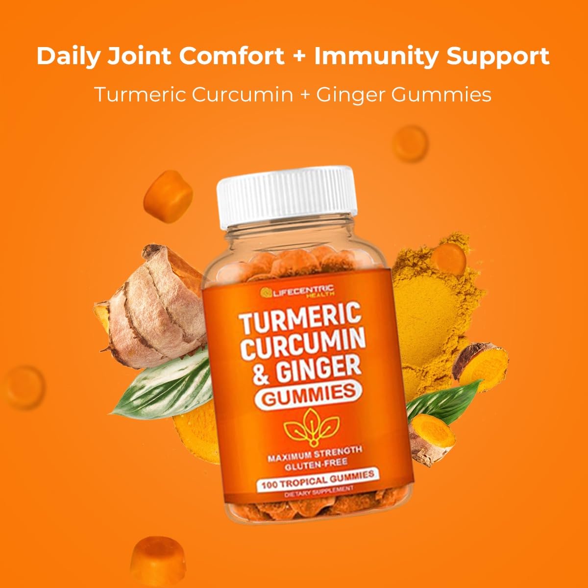 LifeCentric Health Turmeric Curcumin Gummies with Ginger, 100 Count