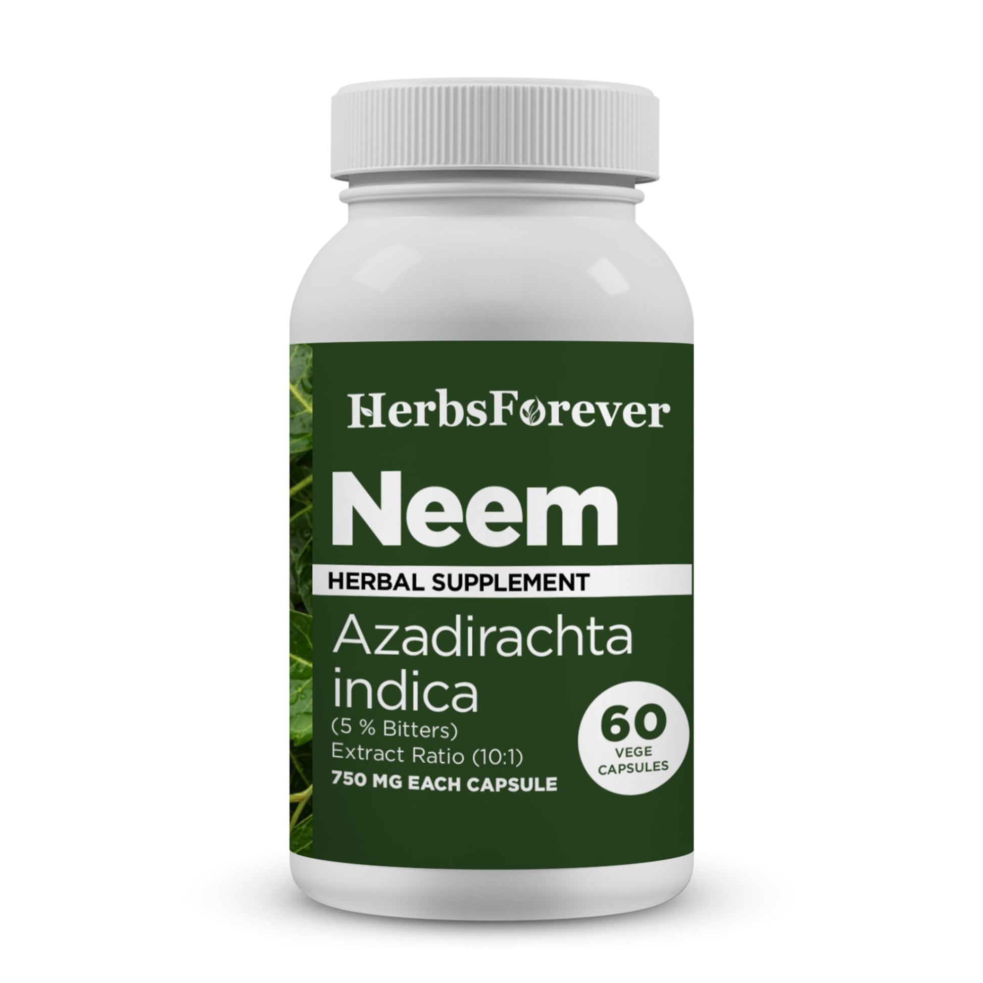 Herbsforever Neem 10:1 Extract (Equiv. to 2450mg Leaves) 750mg per Capsule, 60 Veg Capsules