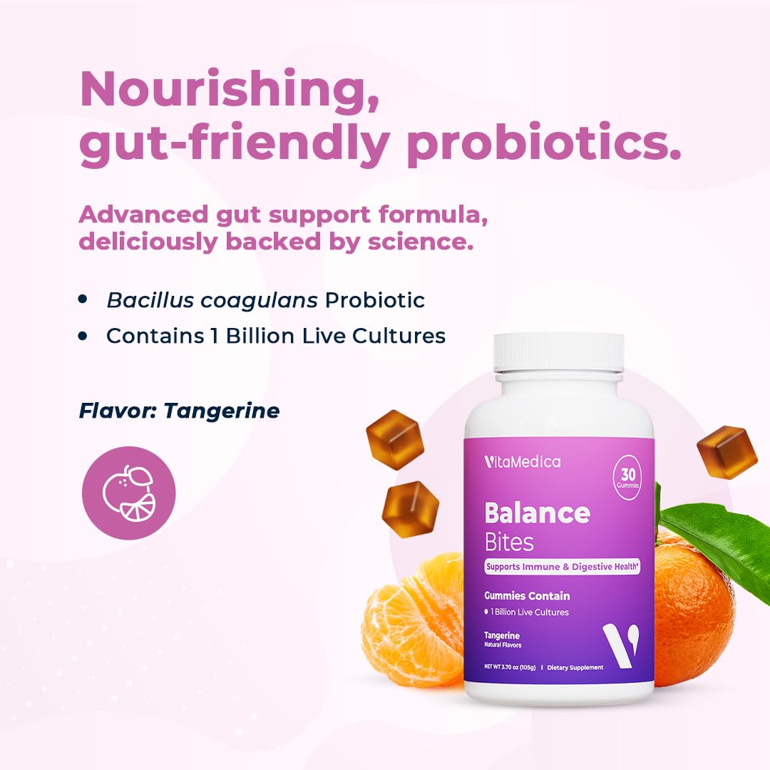 VitaMedica Balance Bites Probiotic Gummies for Digestive Support, Immune & Gut Health, 30 Count