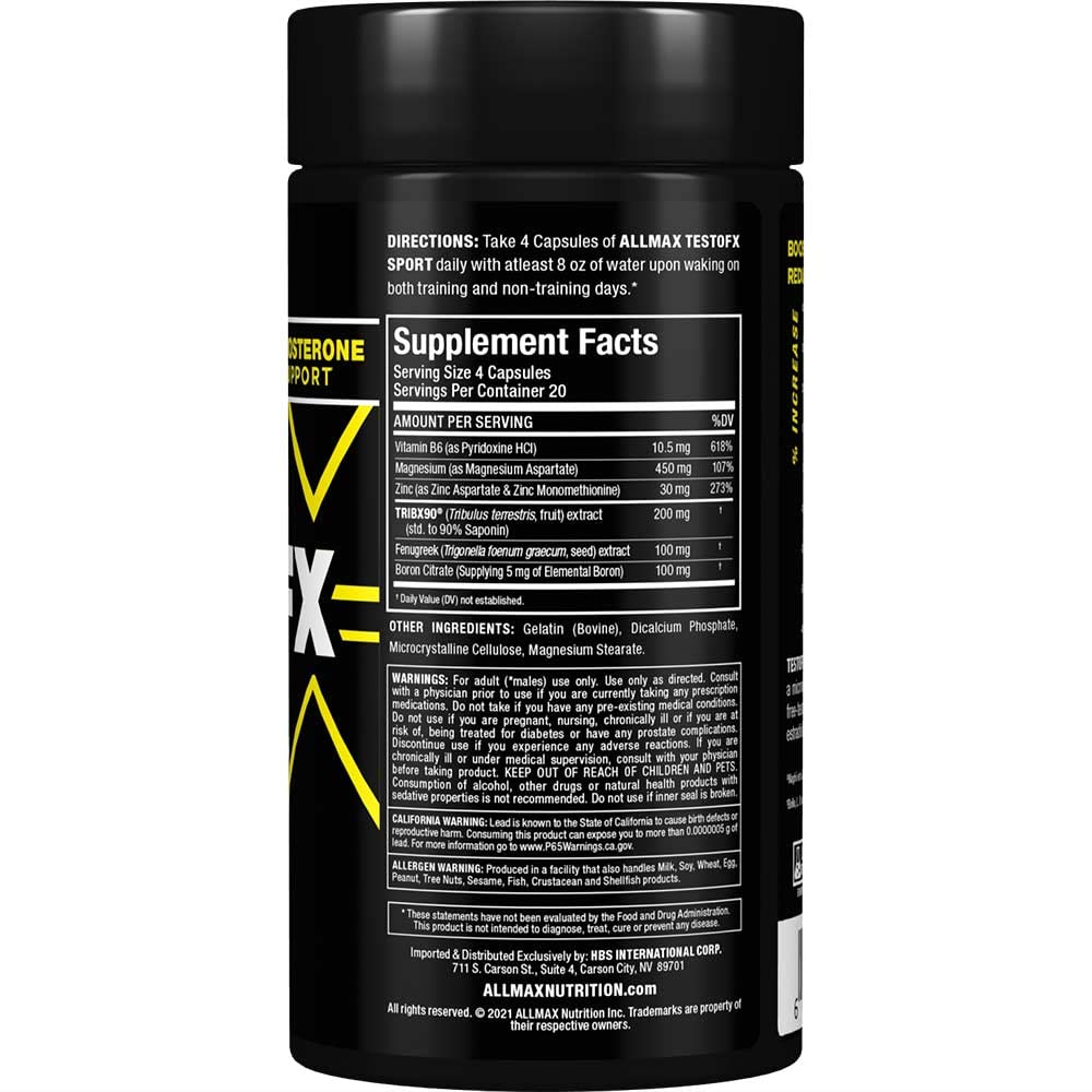 ALLMAX TESTOFX Sport Testosterone Support Formula 80 Capsules