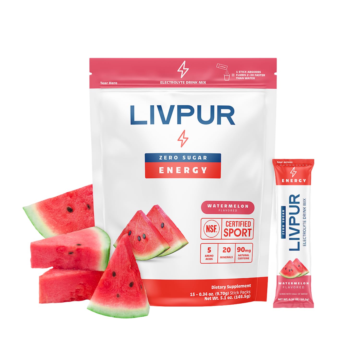 LivPur Nutrition Energy Electrolyte Mix Watermelon Natural Caffeine Powder 5.2 Ounce