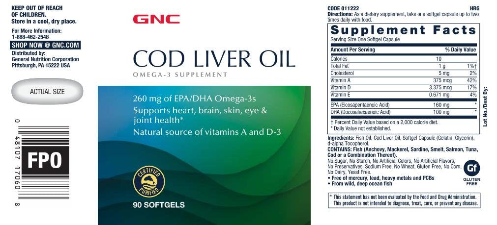 GNC Cod Liver Oil Omega 3, 260mg EPA & DHA Softgels, 90 Count
