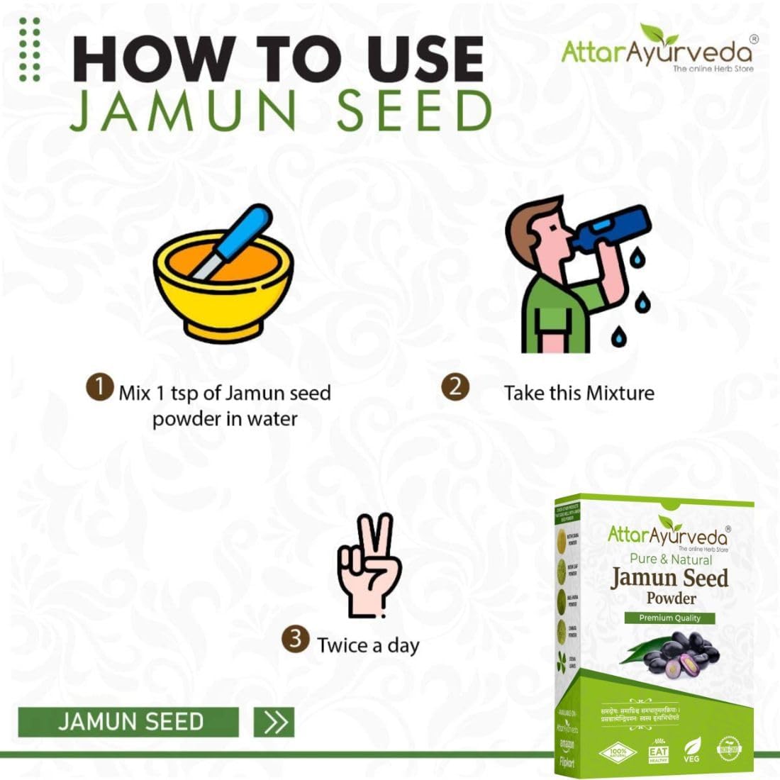 ATTAR AYURVEDA Jamun Seed Powder, 250 Grams Pack