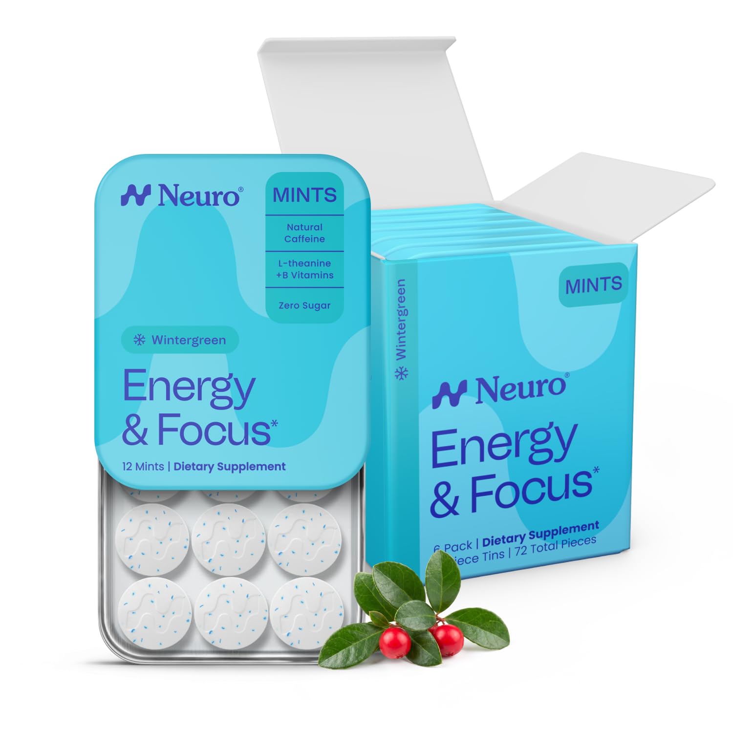 Neuro Energy & Focus Mints Chewable Wintergreen 12 Count (Pack of 6)