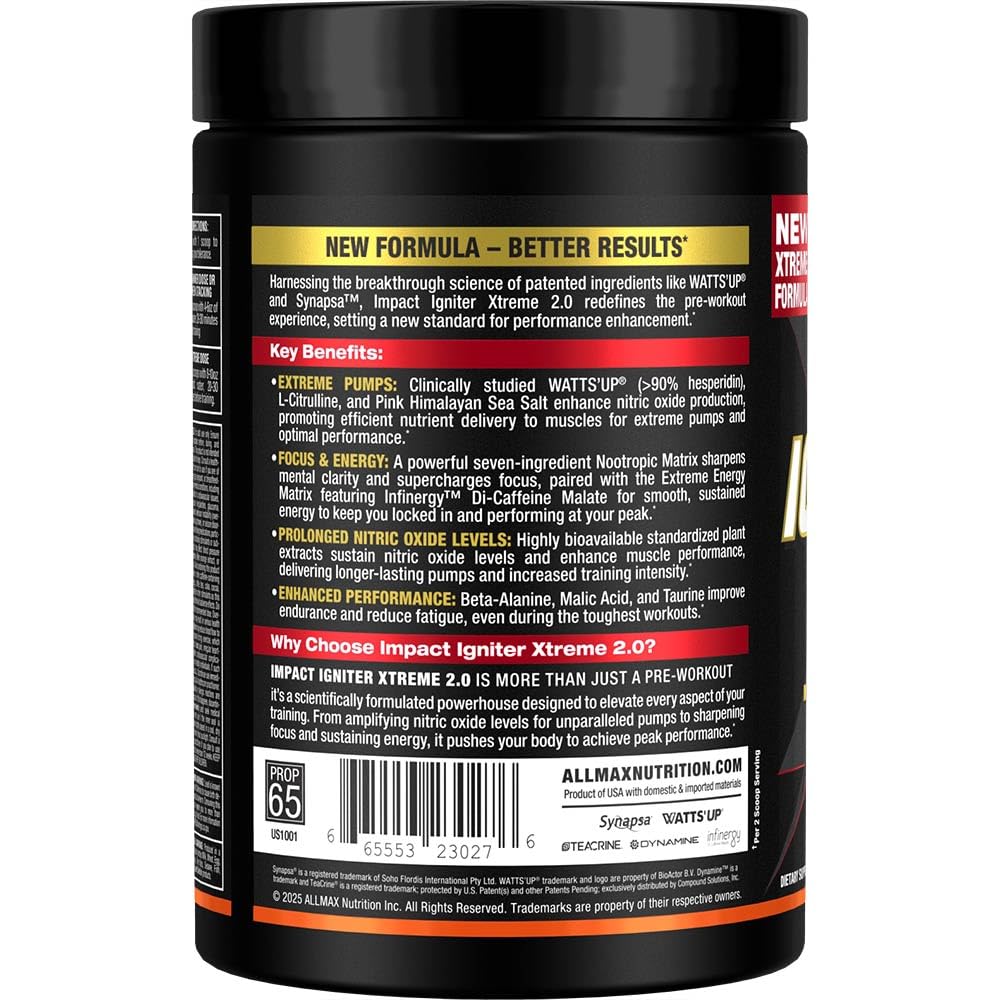 ALLMAX Impact Igniter Extreme V2 High Stim Pre Workout Powder 14.82 Ounces