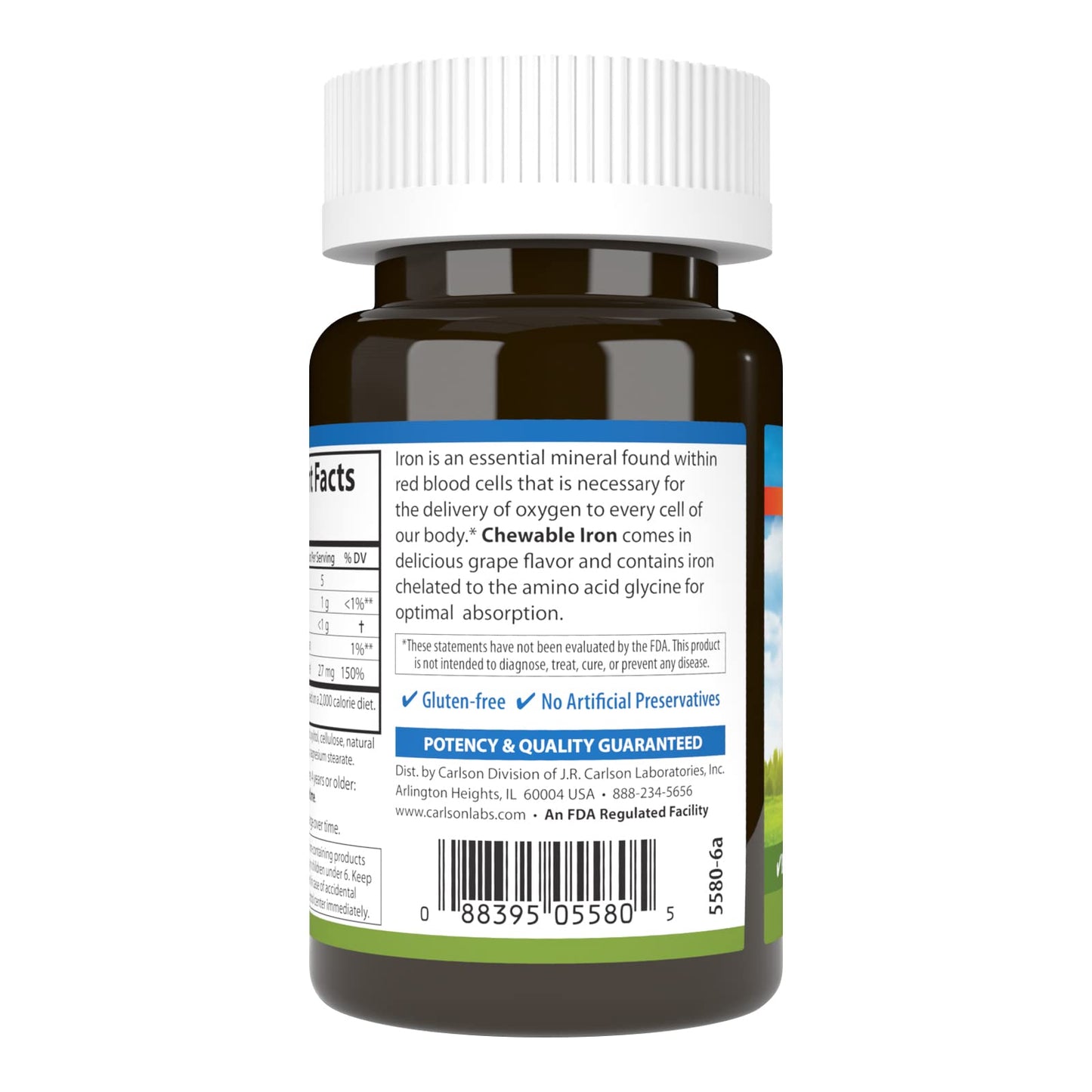 Carlson Chewable Iron 27 mg, Grape, Blood Health, 30 Tablets