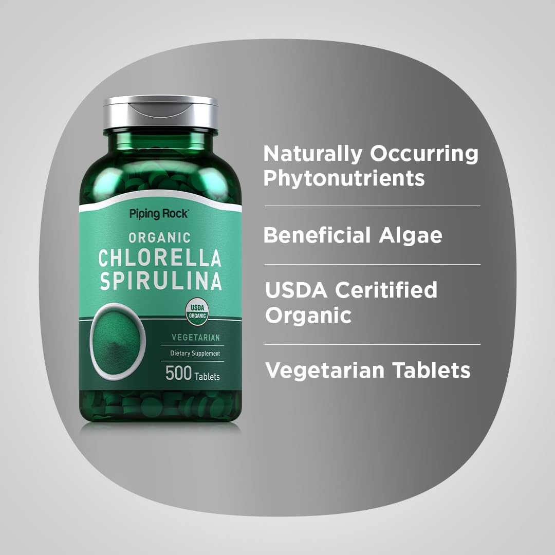 Piping Rock Chlorella Spirulina Organic Tablet, 500 Tablets