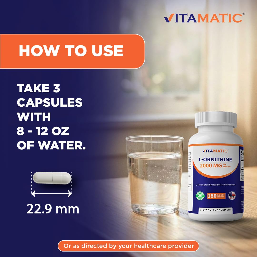 Vitamatic L-Ornithine 2000 mg Per Serving, 180 Capsules