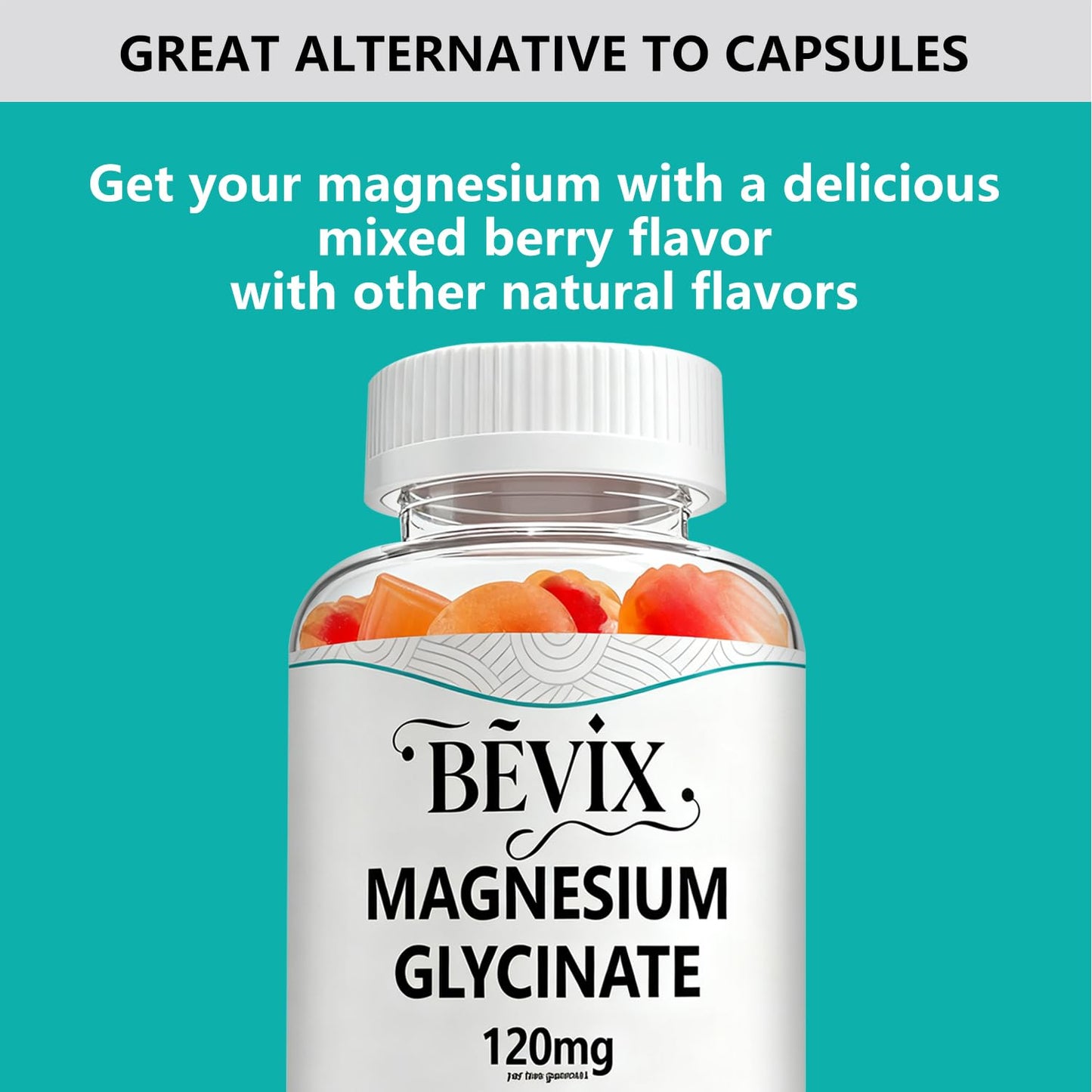 BEVIX Magnesium Glycinate Gummies 120mg, 60 Gummies