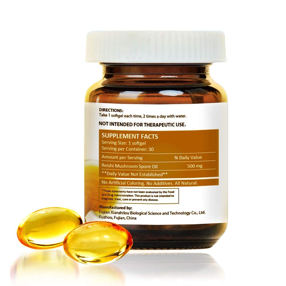 GANOHERB Reishi Mushroom Spore Oil Supplement Ganoderma Lucidum Extract Softgel 30 Count