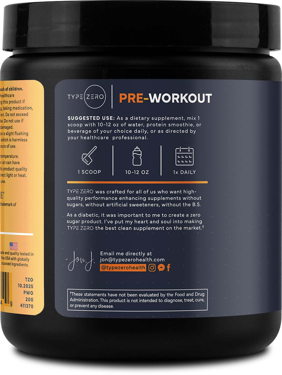 Type Zero Clean Pre Workout Powder 10.1 Ounce
