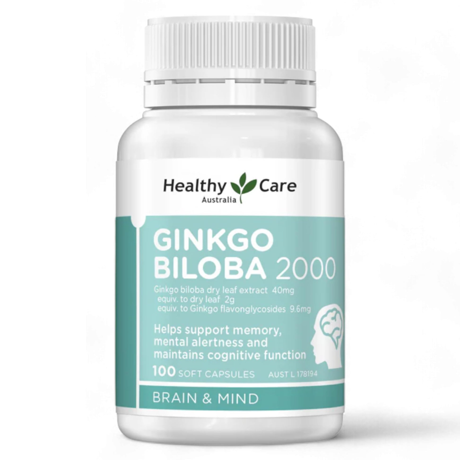 Healthy Care Ginkgo Biloba 2000mg Capsules, 100 Count
