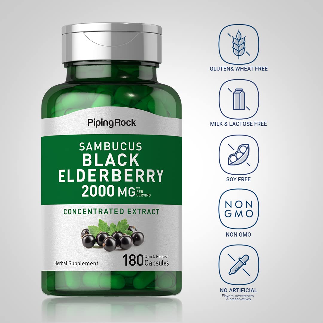 Piping Rock Black Elderberry Capsules 180 Count