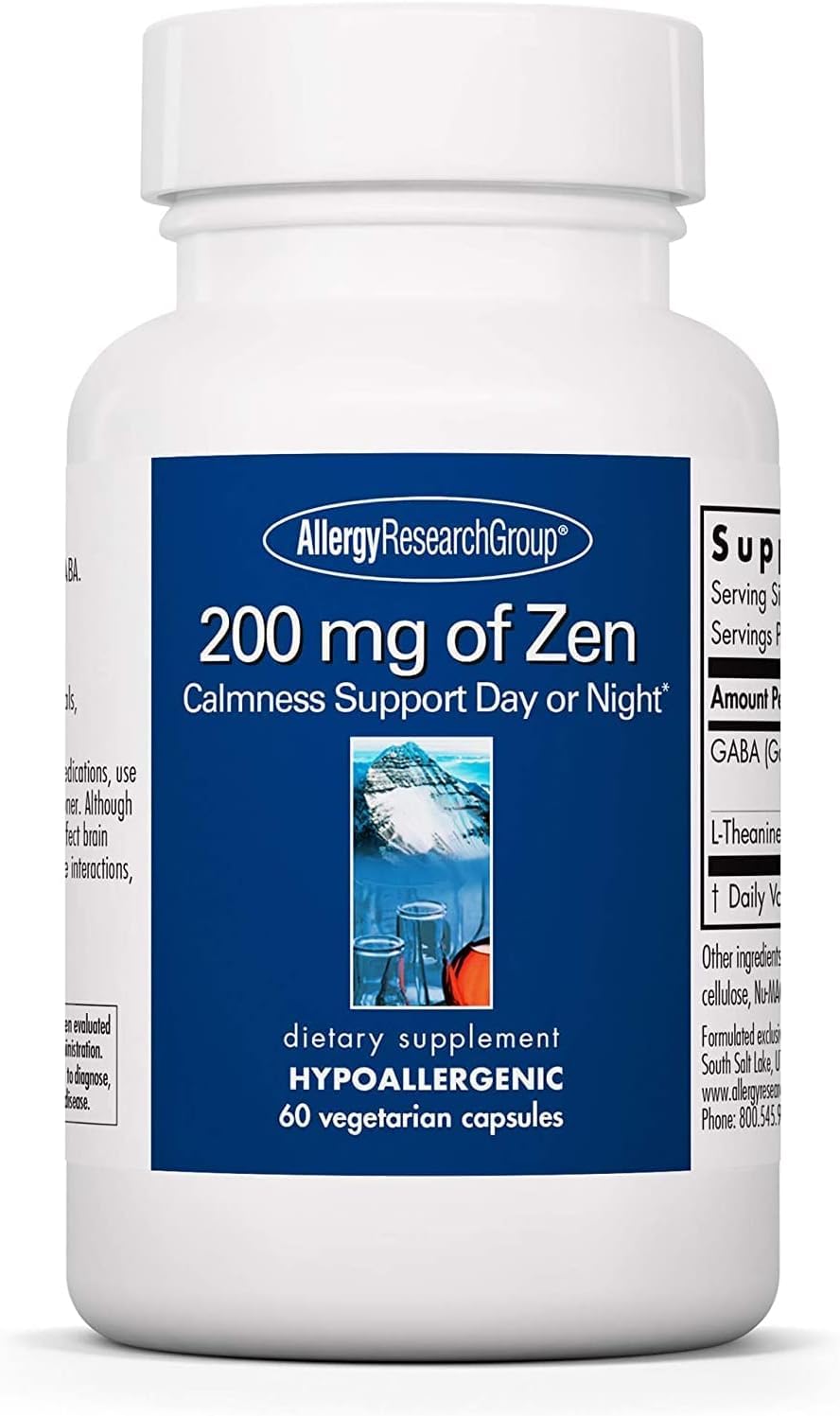 Allergy Research Group Zen GABA L-Theanine Supplement Capsule, 60 Vegetarian Capsules