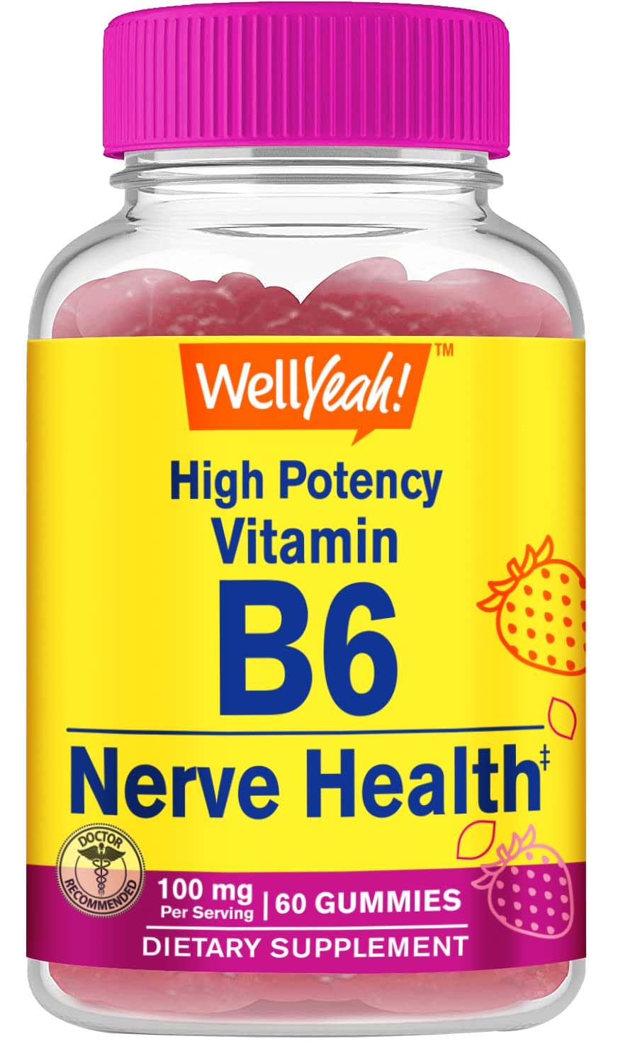 WellYeah Vitamin B6 Gummies, Gummy, 60 Count