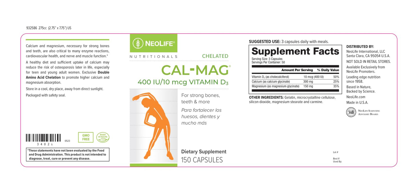 NeoLife Chelated Cal-Mag with Vitamin D 400 IU Softgel, 150 Count