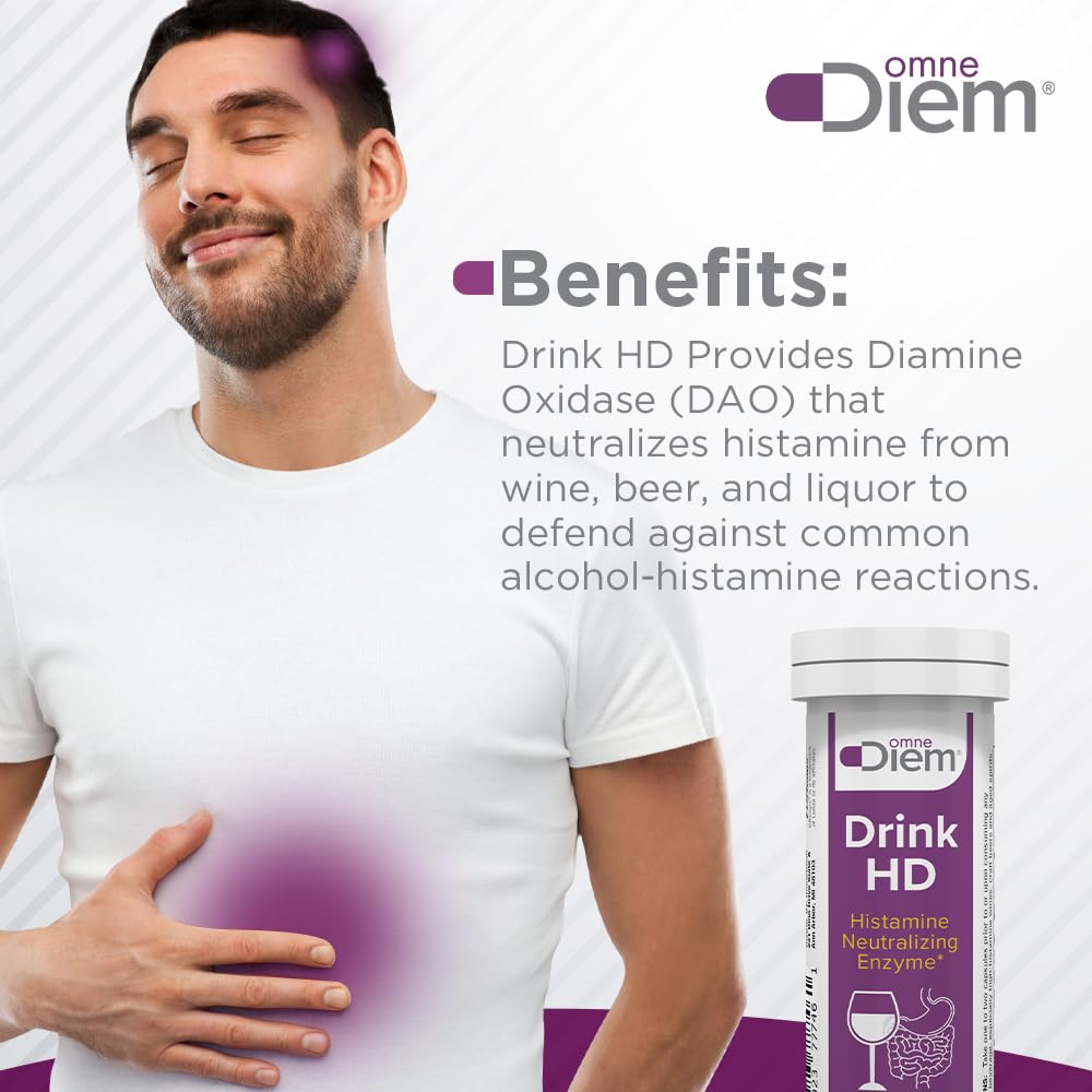 Omne Diem Drink HD Dietary Supplement: Natural Histamine Neutralizing & Digesting Enzyme – Diamine Oxidase DAO Capsules, 20 Count