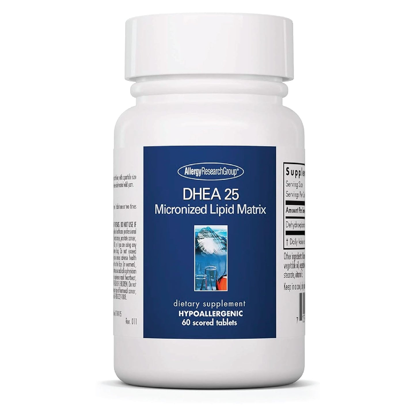 Allergy Research Group ARG DHEA 25 Micronized Lipid Matrix - Supports Hormone Balance & Brain Function - Delivers 25 mg DHEA - Micronized & Plant Sourced - Hypoallergenic, 60 Tablets