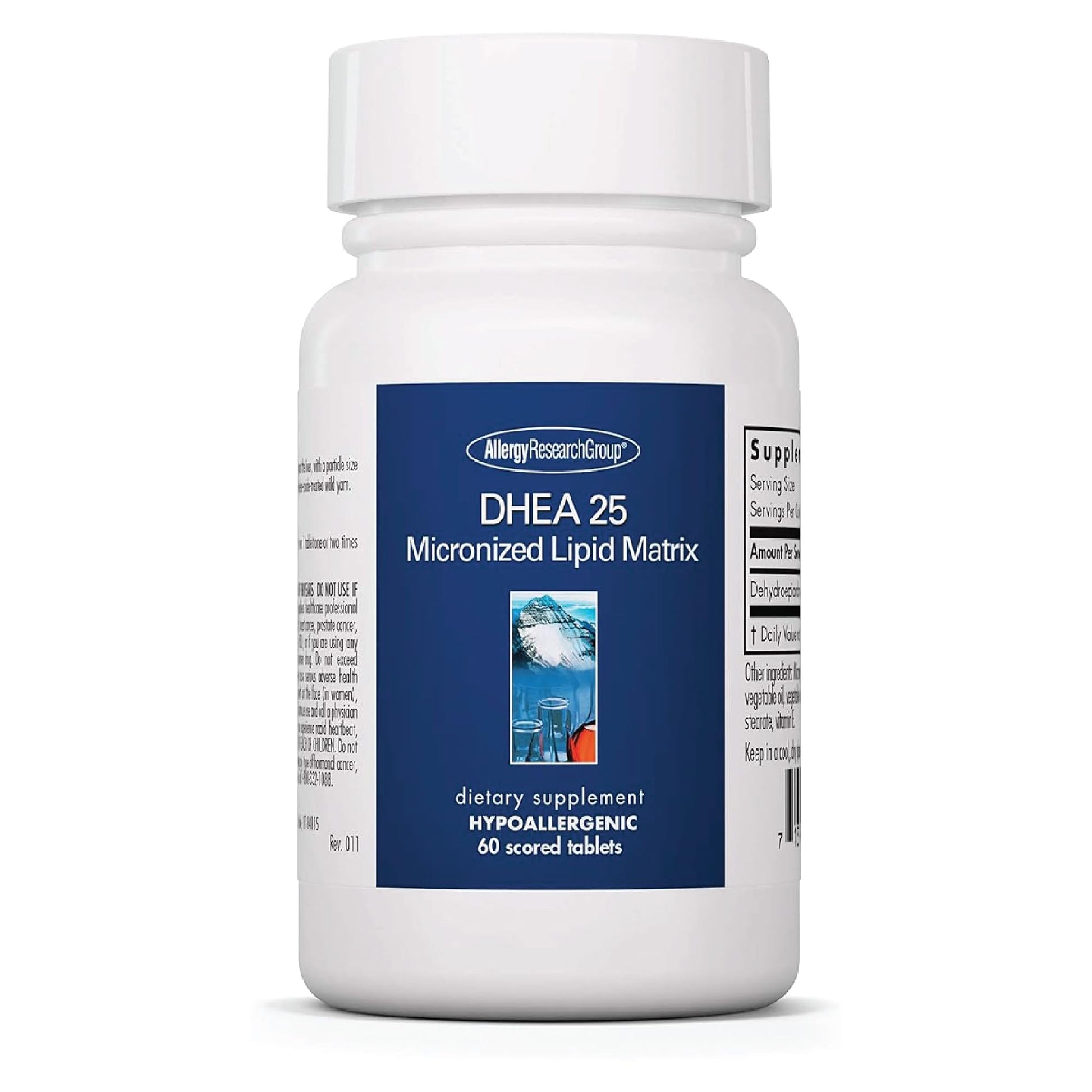 Allergy Research Group ARG DHEA 25 Micronized Lipid Matrix - Supports Hormone Balance & Brain Function - Delivers 25 mg DHEA - Micronized & Plant Sourced - Hypoallergenic, 60 Tablets