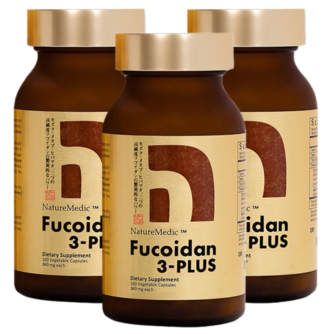 NatureMedic Fucoidan 3-Plus Brown Seaweed Immunity Supplement with Three Types of High Purity Fucoidan Organic Mekabu Fucus Mozuku Agaricus Capsule, 160 Count