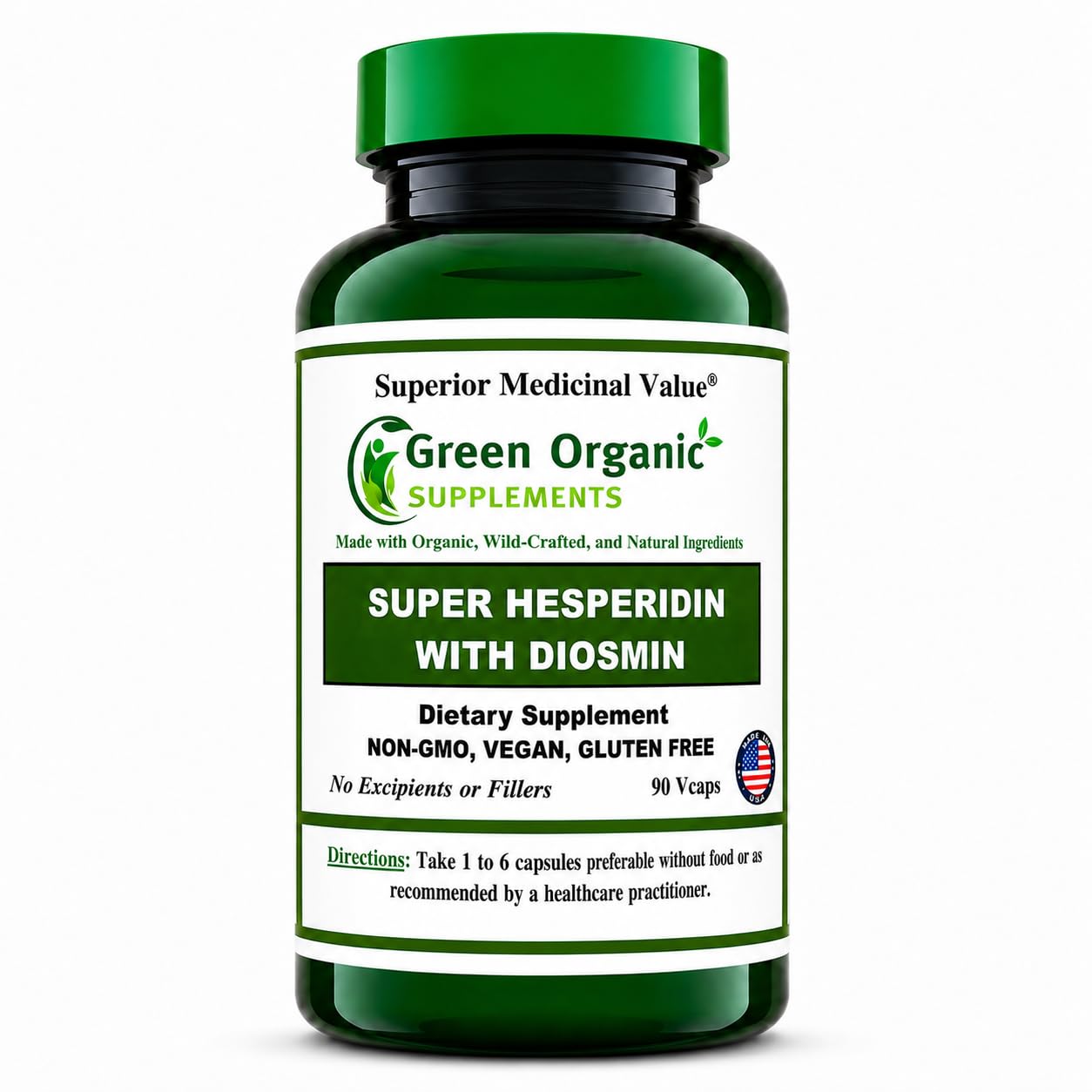 Green Organic Supplements Super Hesperidin with Diosmin, Narangin Capsules, 90 Count