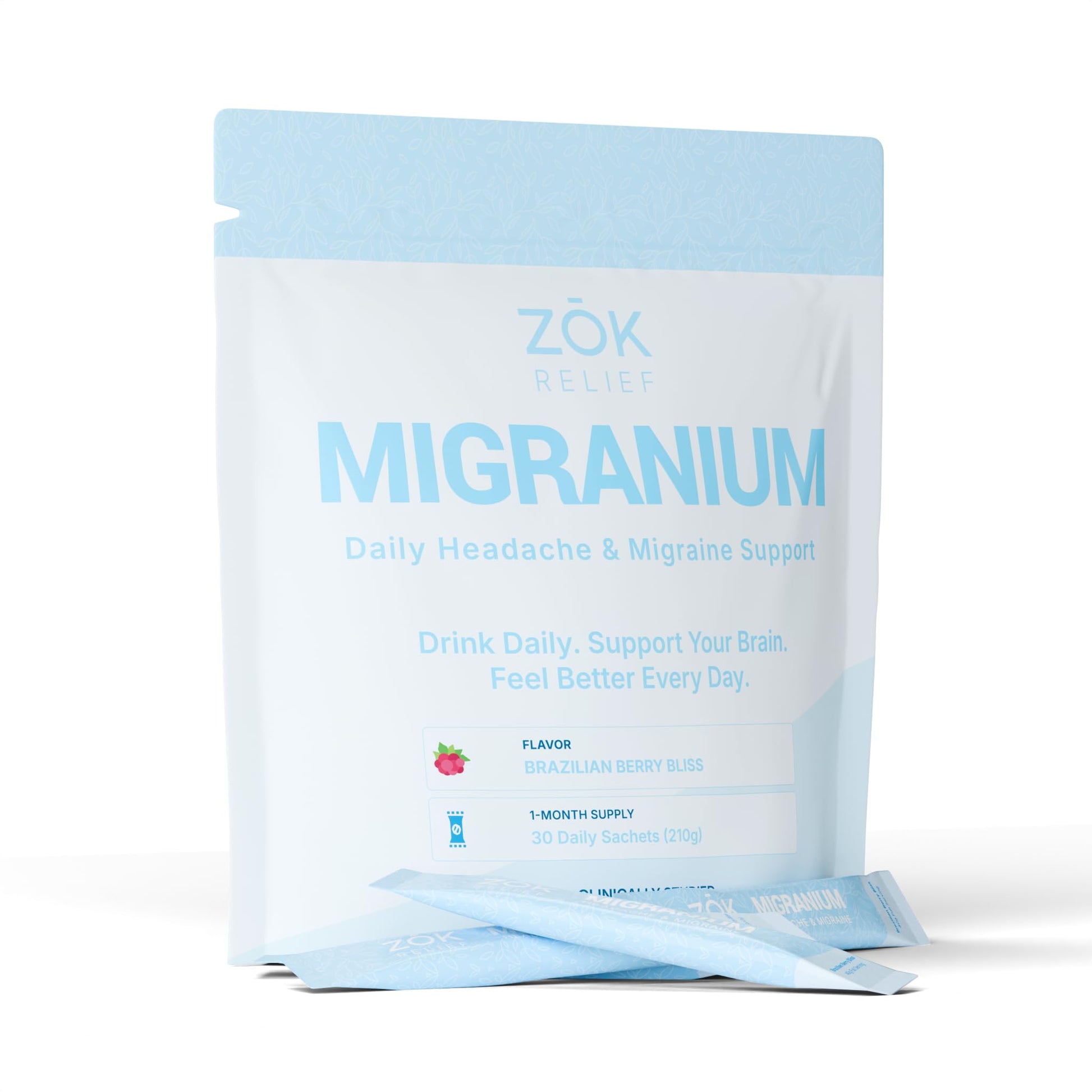 Migranium Daily Nervous System Support Magnesium Glycinate Powder, 400mg, 30 Travel Sachets