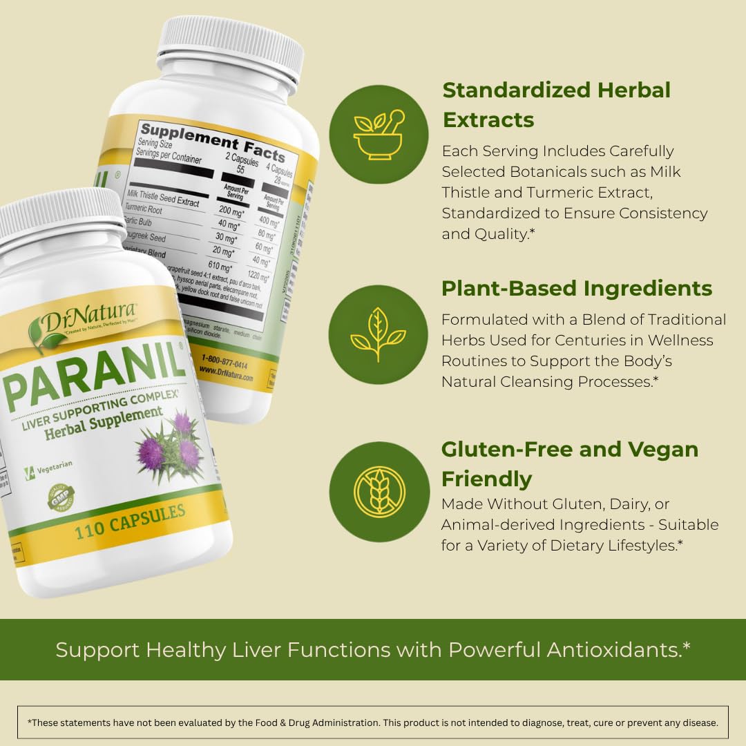 DrNatura Paranil Liver & Colon Cleanse - 17 Herbal Complex with Milk Thistle for Detoxification, 110 Vegetarian Capsules