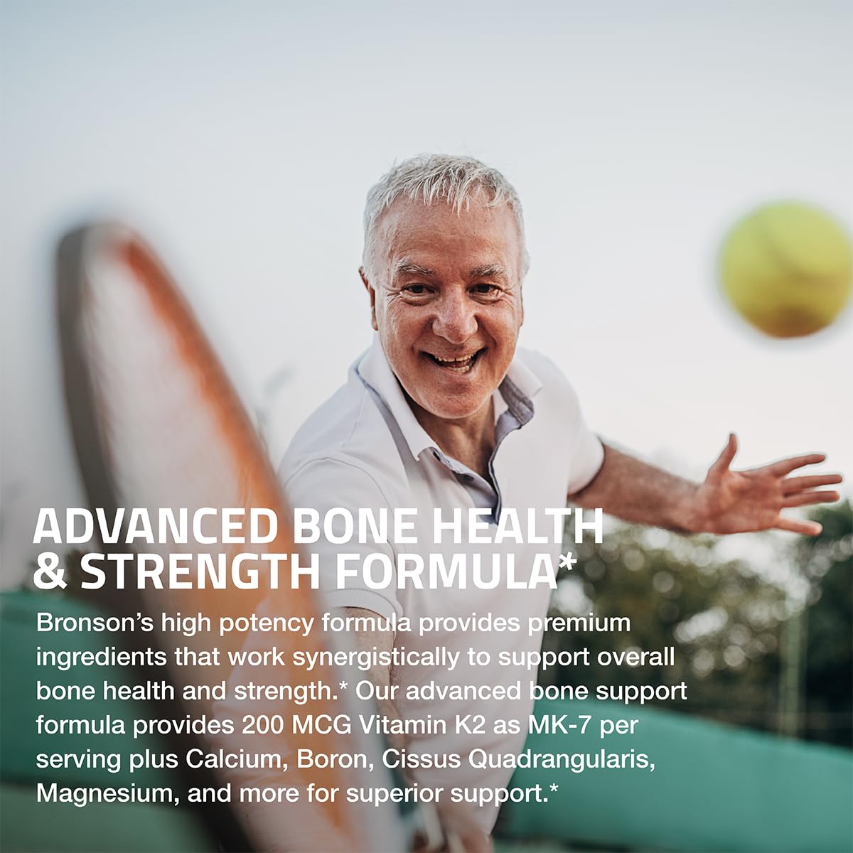 Bronson Bone Health & Strength Complex High Potency Formula 200 mcg Vitamin K2 as MK7, Plus Calcium, Boron, Cissus Quadrangularis, Magnesium, Vitamin D3, and More - Non-GMO, 250 Tablets