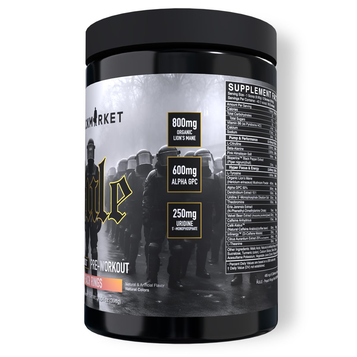BLACKMARKET Rule – High-Stimulant Nootropic Pre-Workout Powder 14 Ounce