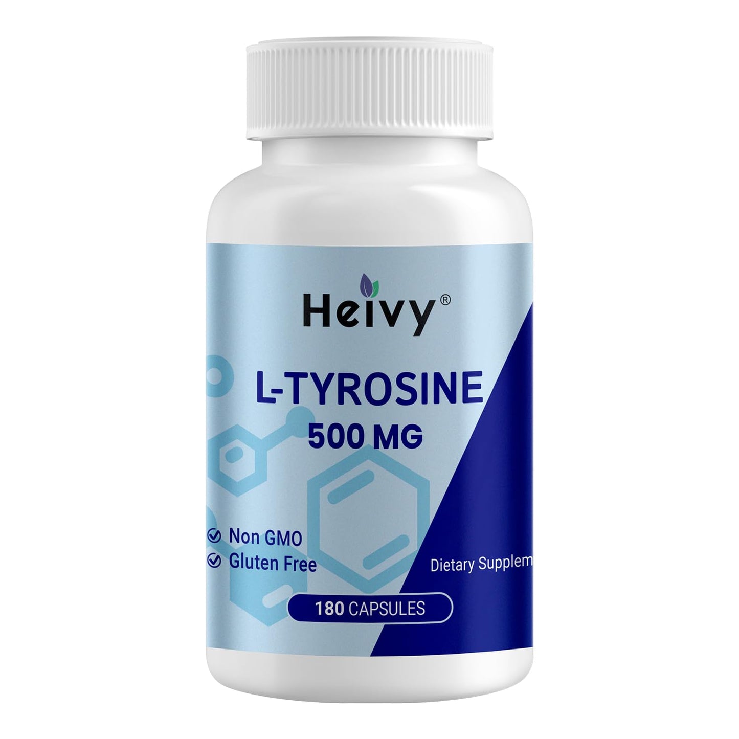 Heivy L-Tyrosine 500mg Amino Acid Supplement Focus & Mental Energy Support Capsule 180 Count