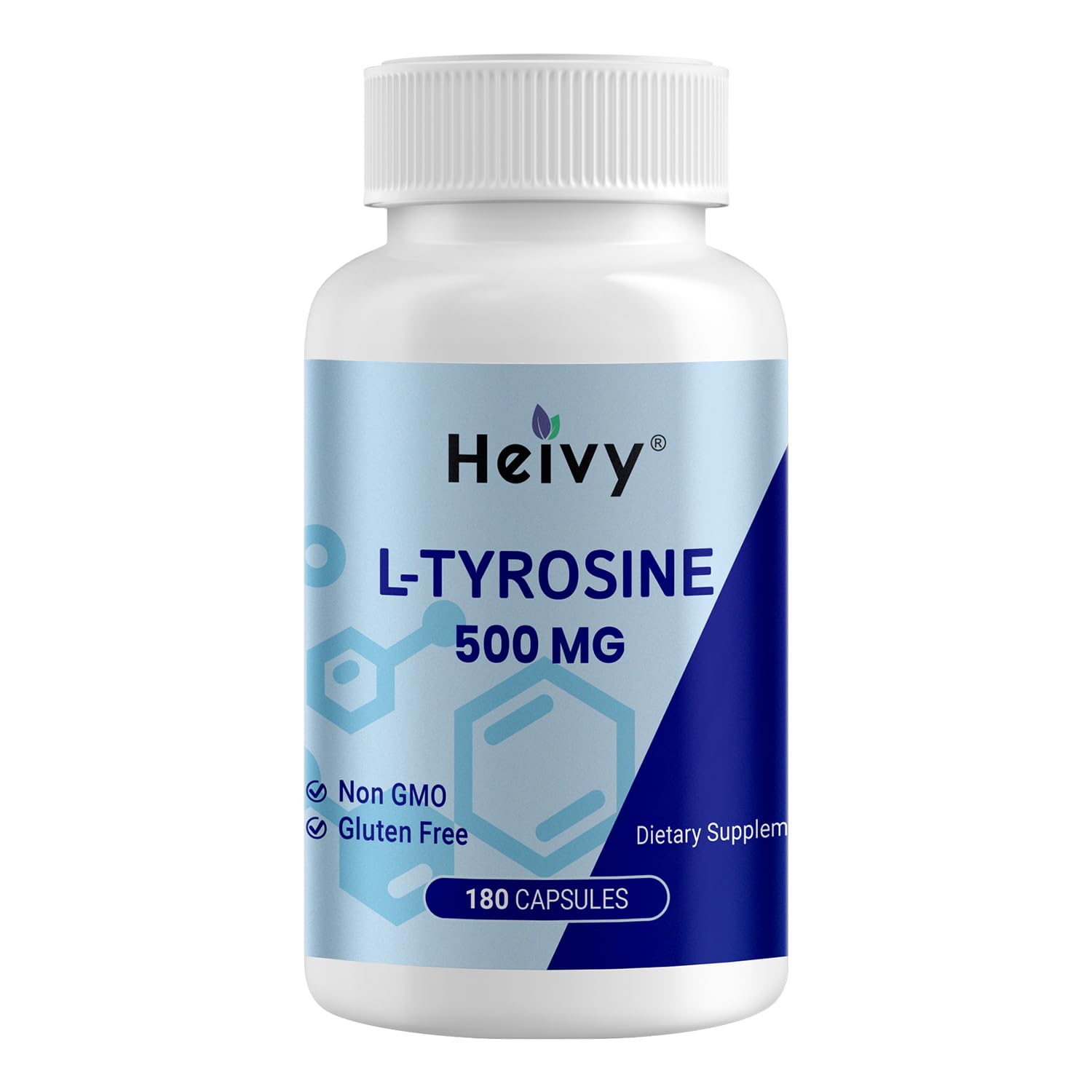 Heivy L-Tyrosine 500mg Amino Acid Supplement Focus & Mental Energy Support Capsule 180 Count