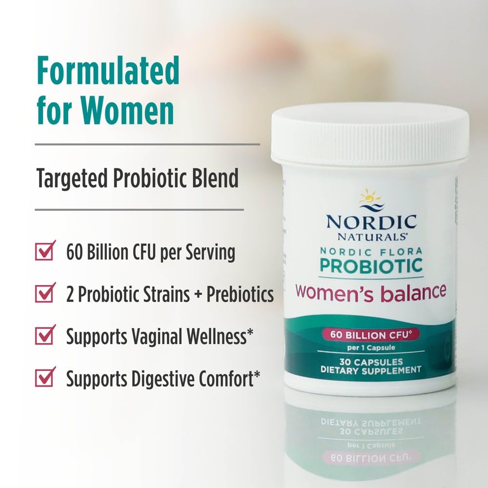 Nordic Naturals Nordic Flora Probiotic Women's Balance, Vegan Capsules, 30 Count