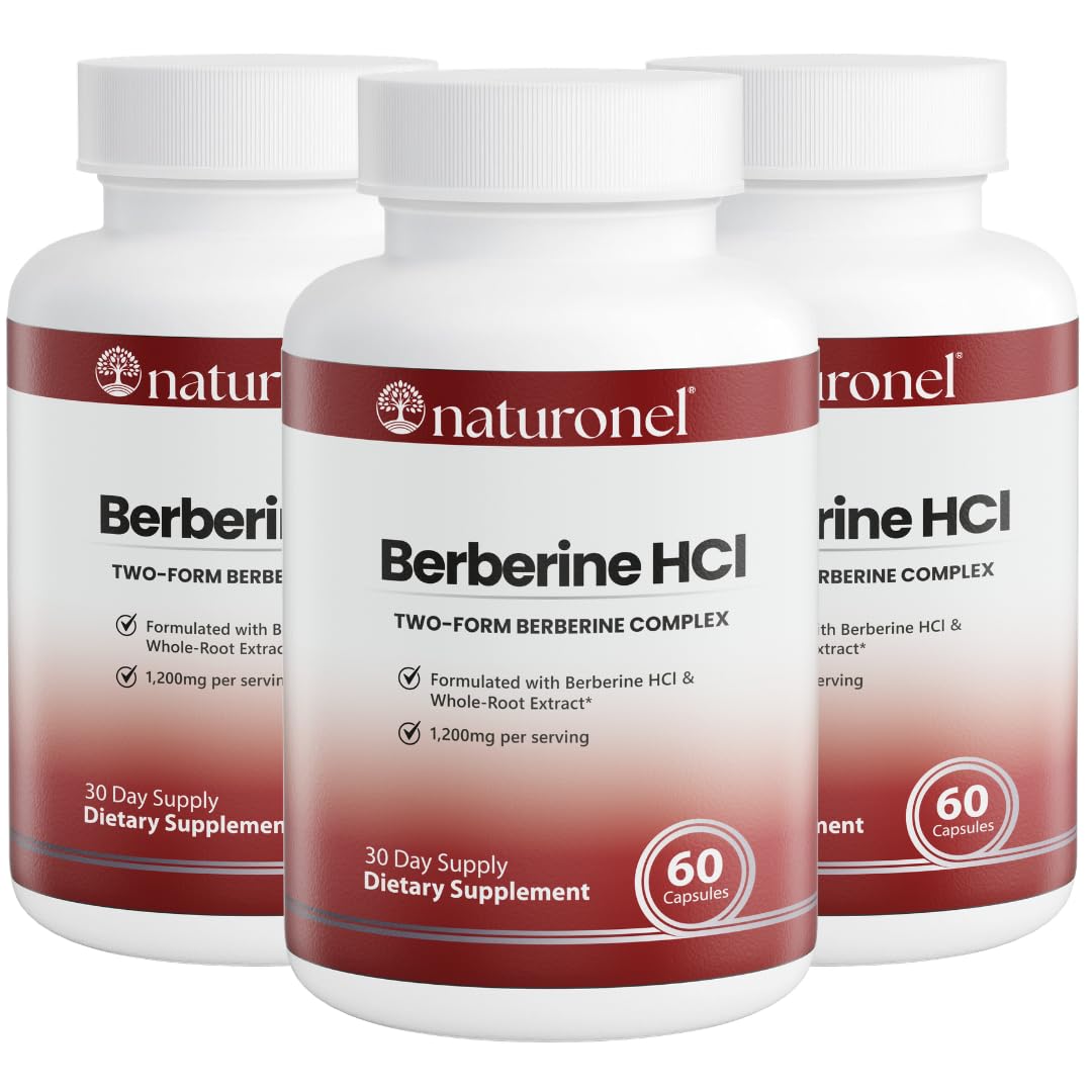 Naturonel Berberine HCl 1200mg Supplement - Dual Source Bark & Root Extract - Berberis Aristata - Supports Metabolic Health & Cellular Energy Metabolism 180 Capsules